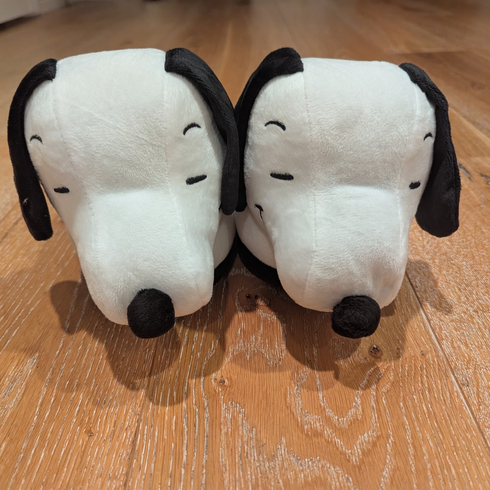 Disney Black and White Snoopy Plush Slippers